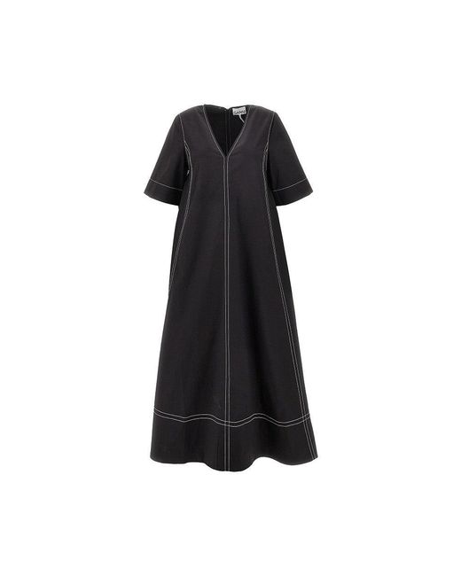 Ganni Black Stretch Poplin Midi Dress