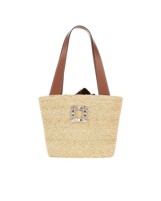 Roger Vivier Metallic Raffia Small Viv' Skate Bag