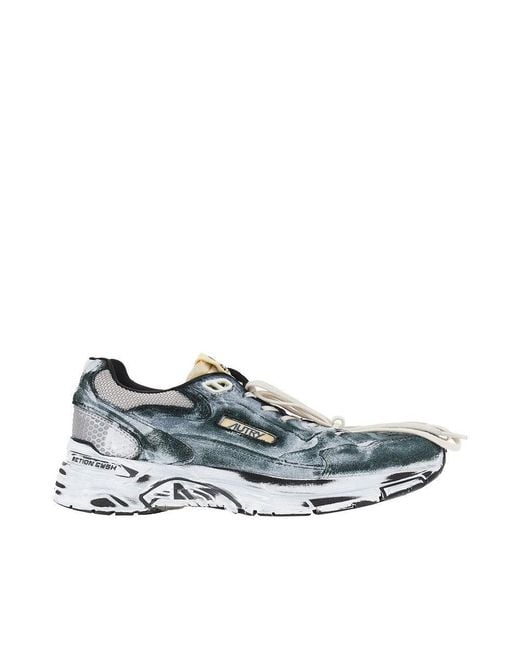 Autry Blue 'Hyperway' Suede Leather And Mesh Sneakers for men