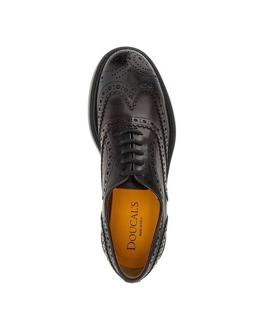 Doucal's Black Leather Laced Shoes for men