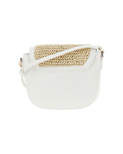 Marni White Faux Leather And Raffia Crossbody Bag Kids