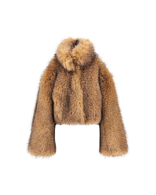 ROTATE BIRGER CHRISTENSEN Brown Faux Fur Cropped Jacket
