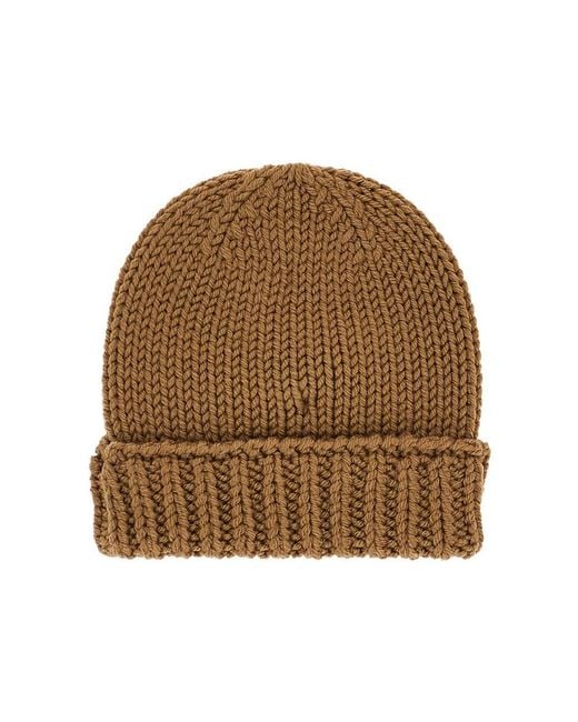 Moncler Brown Logo Patch Beanie Hat Kids for men
