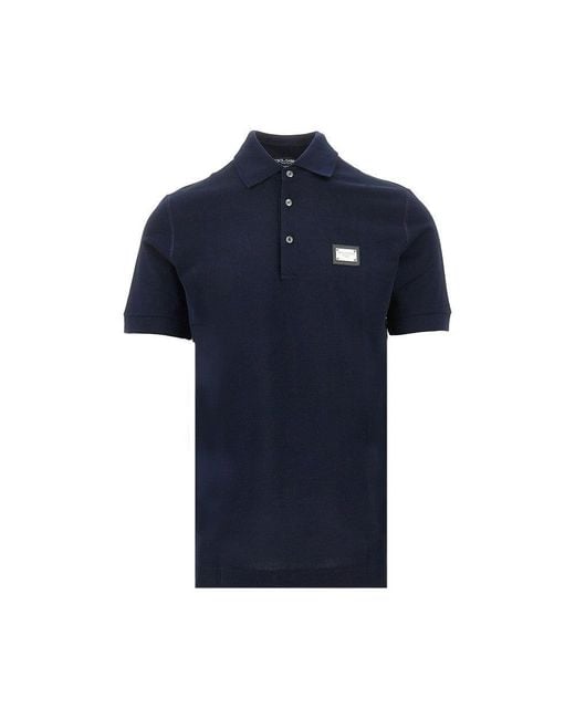 Dolce & Gabbana Blue Piquet Polo Shirt With Logo Plate for men