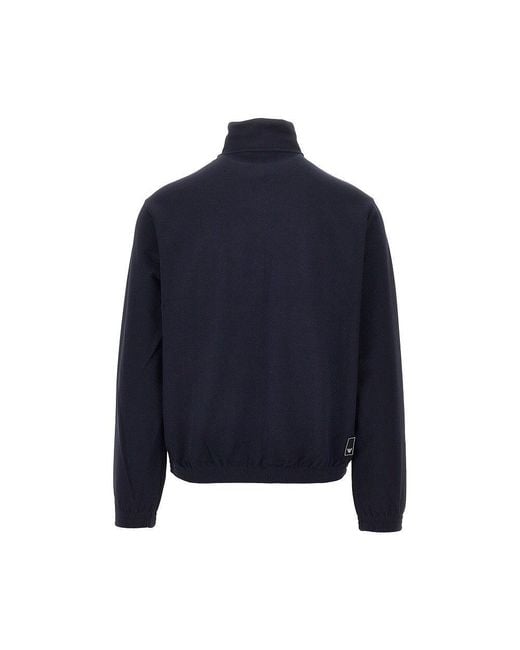 Emporio Armani Blue Piquet Jersey Full-Zip Sweatshirt for men