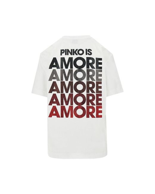 Pinko White Strass 'Amore' Print T-Shirt