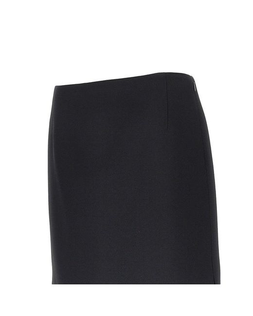 Fendi Black Grain De Poudre Wool And Silk Midi Skirt