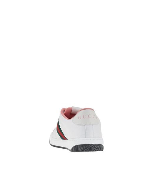 Gucci White 'Screener' Sneakers With Web Ribbon Detail