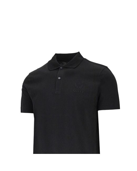 Gucci Black Cotton Jersey Polo Shirt With Logo Embroidery for men