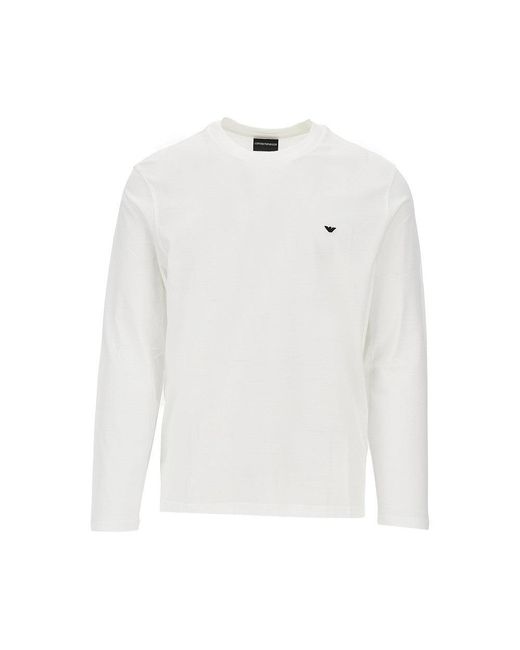 Emporio Armani White Lyocell And Cotton Blend T-Shirt With Logo for men