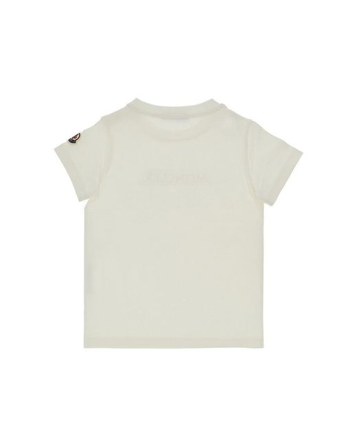 Moncler White Stretch Cotton T-Shirt With Logo Embroidery Kids for men