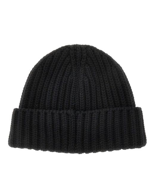 Prada Black Knitted Beanie With Triangle Logo