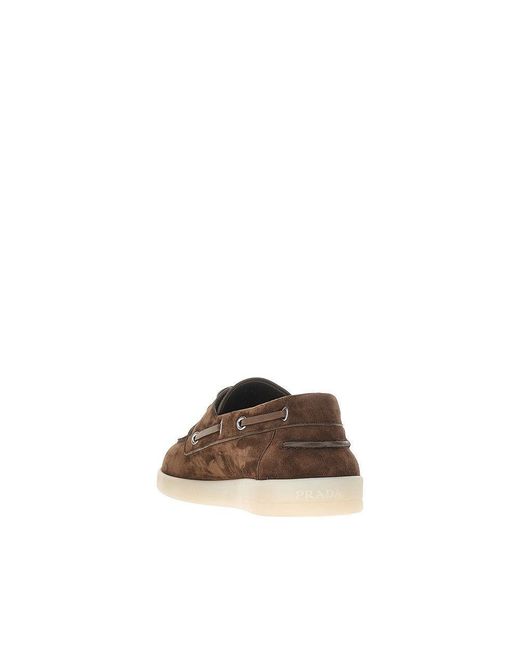 Prada Brown Suede Leather Boat Shoes for men