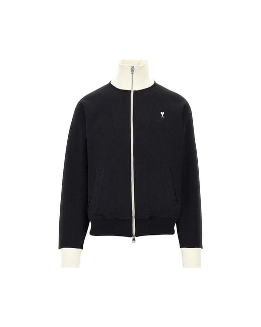AMI Black De Coeur Embroidery Full-Zip Sweatshirt for men