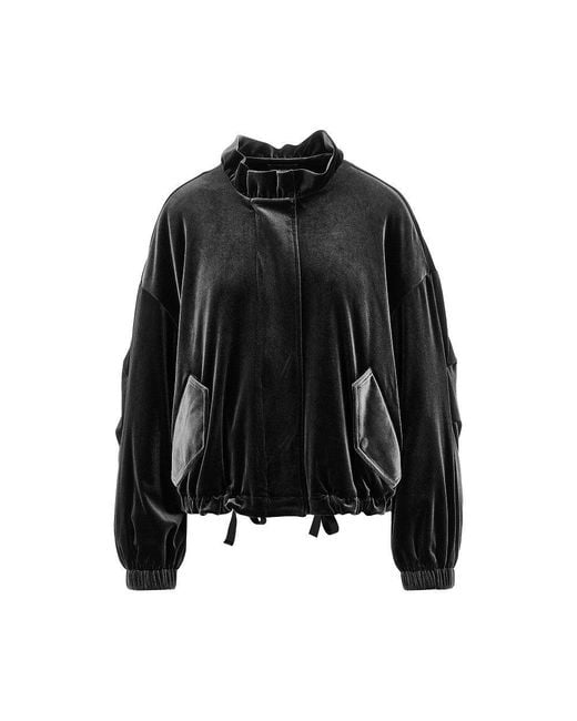 Emporio Armani Black Chenille Blouson Jacket With Gathered Neck for men