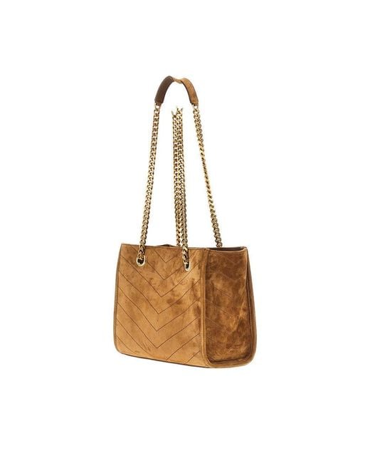Saint Laurent Brown Suede Leather Small 'Niki' Shopping Bag