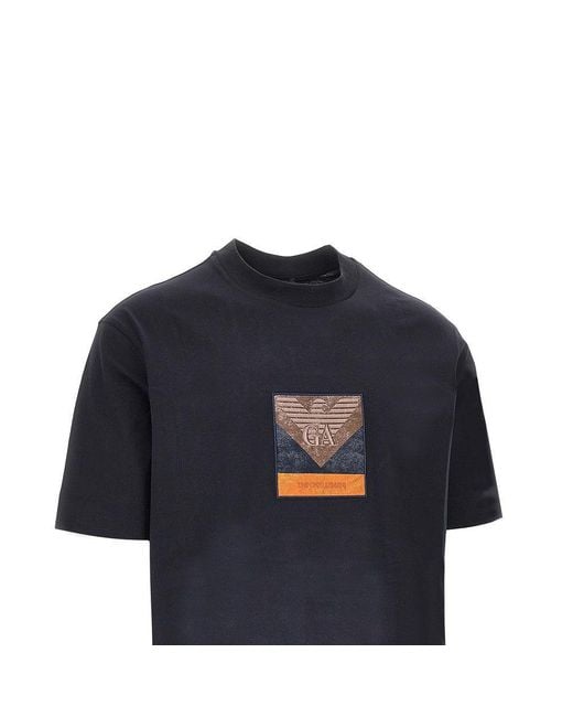 Emporio Armani Blue Jersey T-Shirt With Logo Patch for men