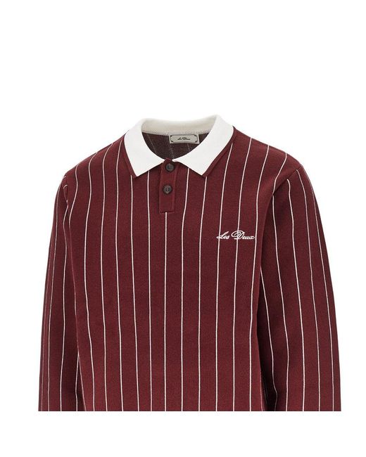Les Deux Red Knitted Polo Shirt With Striped Motif for men