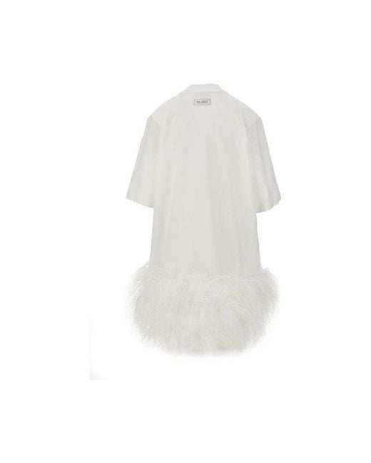 The Attico White Jersey Mini Dress With Feathers