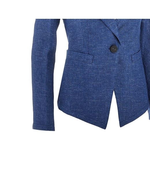 Emporio Armani Blue Linen-Blend Chambray Single-Breasted Jacket