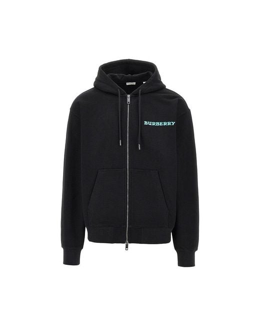 Burberry Black Heritage Logo Print Full-Zip Hoodie for men