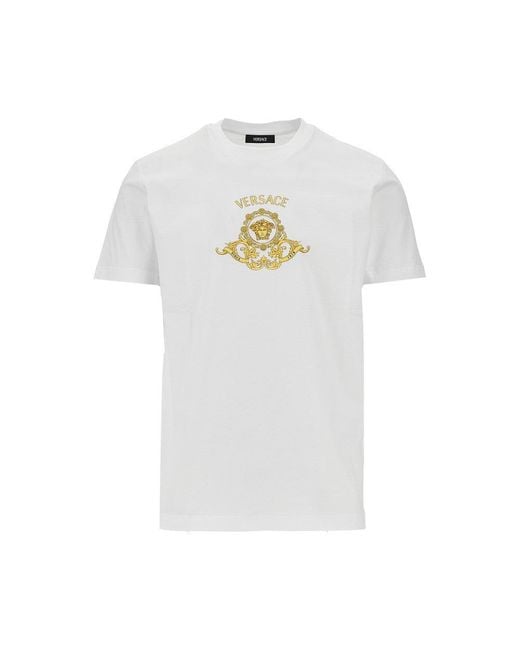 Versace White 'Hall Of Heroes Crest' Print T-Shirt for men