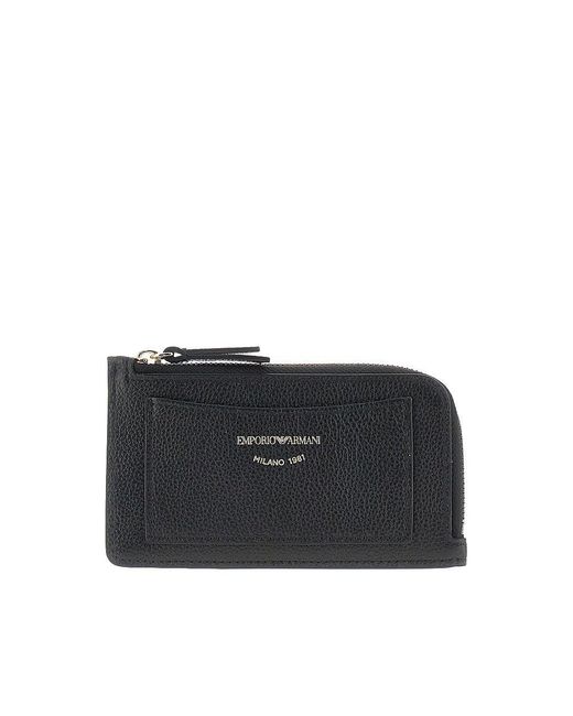 Emporio Armani Black Leather Cardholder Pouch
