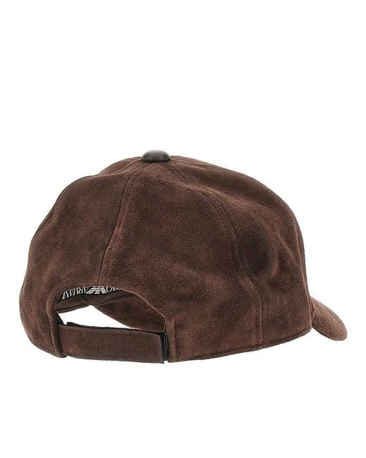 Emporio Armani Brown Suede Leather Baseball Cap With Ea Logo