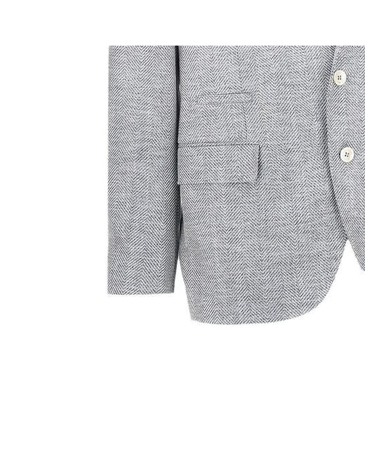 Brunello Cucinelli Gray Chevron Fabric Single-Breasted Jacket for men