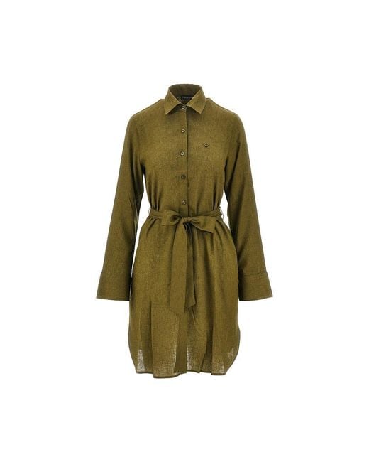 Emporio Armani Green Linen-Blend Short Shirt Dress