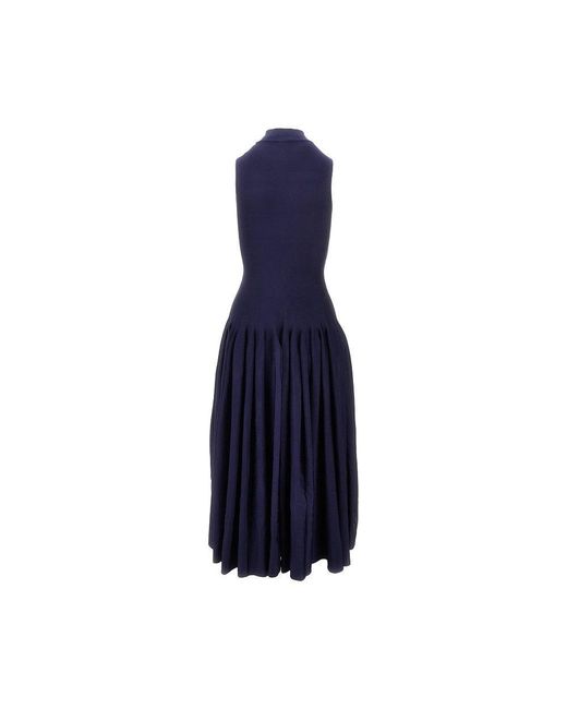 Alaïa Blue Knitted Midi Dress With Godet
