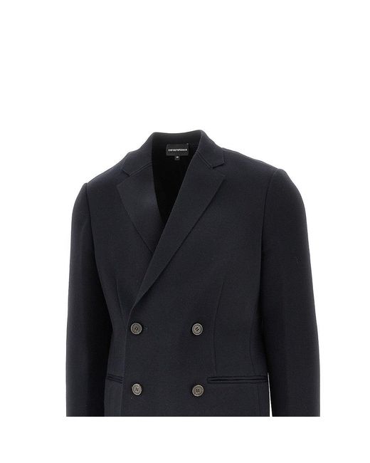 Emporio Armani Blue Knitted Double-Breasted Jacket for men