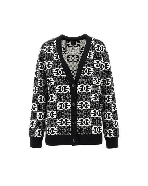 Pinko Black Jacquard Viscose-Blend Cardigan