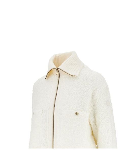 Moncler White Bouclé Knit Full-Zip Cardigan