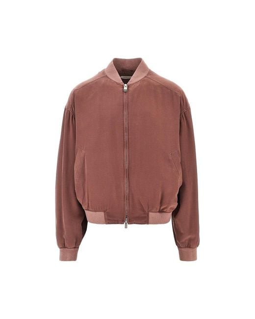 Versace Brown Washed Silk Bomber Jacket for men