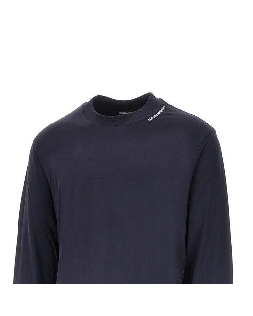 Emporio Armani Blue Stretch Jersey T-Shirt With Logo Embroidery for men