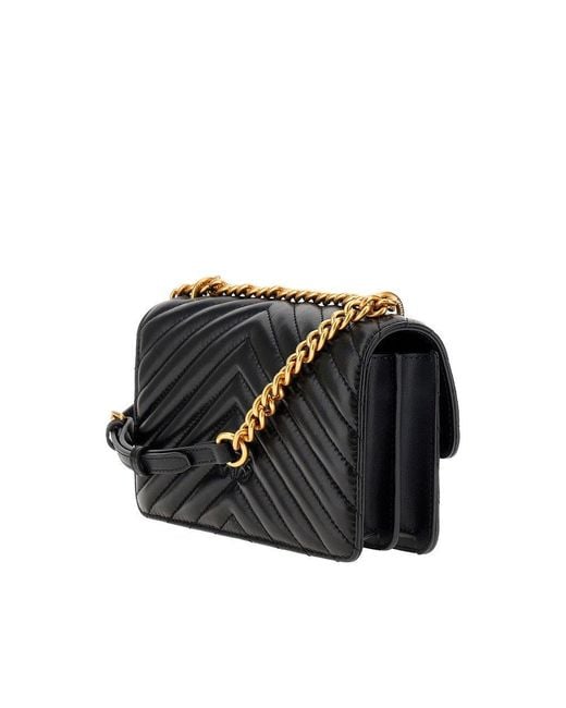 Pinko Black Chevron Leather Mini Love One Bag