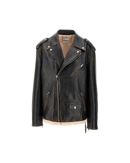 Miu Miu Black Nappa Leather Oversized Jacket