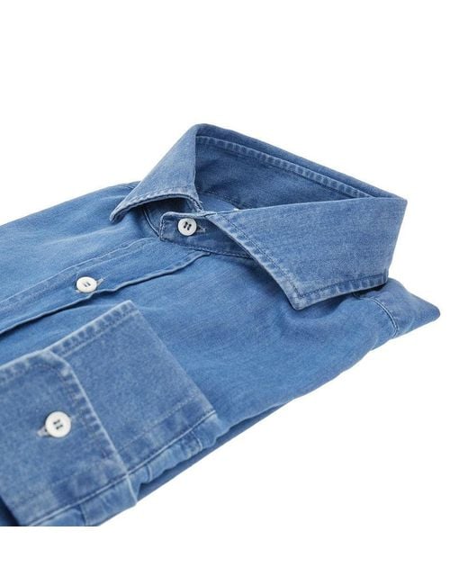 Brunello Cucinelli Blue Denim Easy Fit Shirt for men