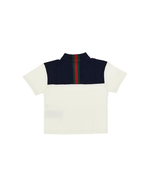 Gucci Blue Stretch Cotton Polo Shirt With Web Ribbon Kids for men