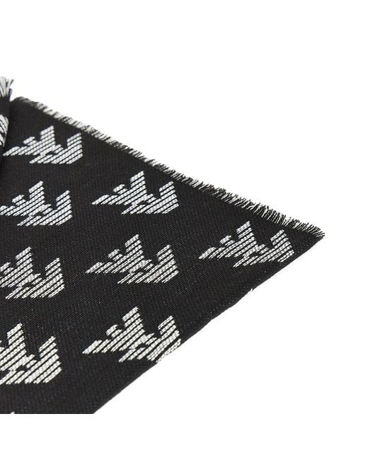 Emporio Armani Black Knitted Scarf With Eagle Motif