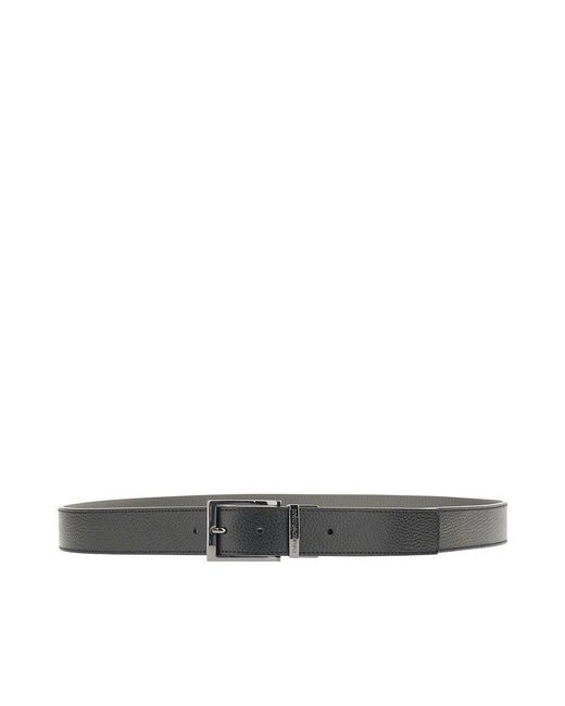 Emporio Armani Black Grained Leather Belt for men