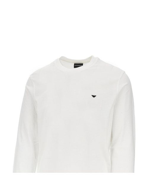 Emporio Armani White Lyocell And Cotton Blend T-Shirt With Logo for men