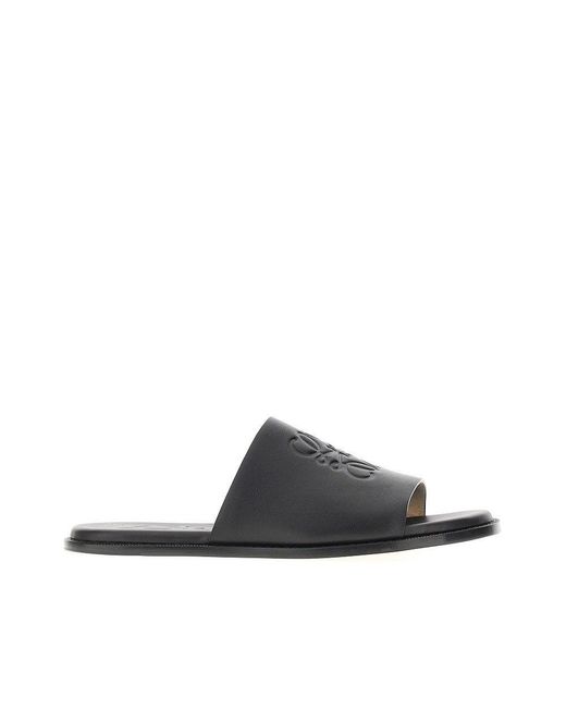 Loewe Black 'Anagram Flex' Leather Slides for men