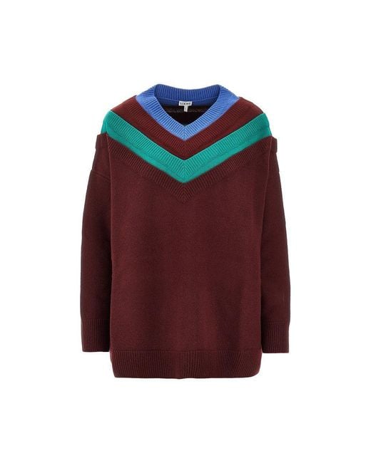 Loewe Red Wool Sweater With Trompe L'Ail Design