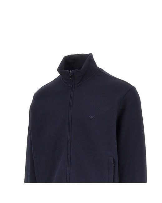 Emporio Armani Blue Piquet Jersey Full-Zip Sweatshirt for men
