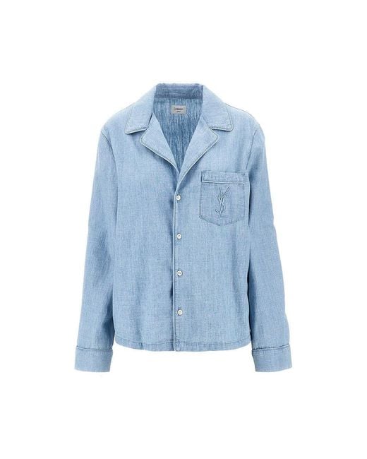 Saint Laurent Blue Cambray Pyjama Shirt With Cassandre Logo