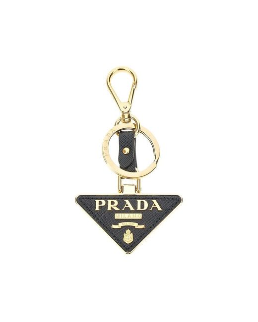 Prada Metallic Saffiano Leather Logo Key-Ring