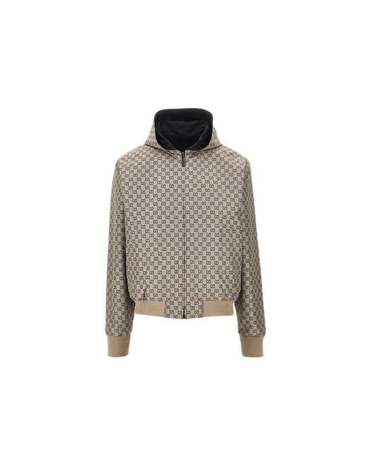 Gucci Black Cotton And Gg Nylon Reversible Jacket for men