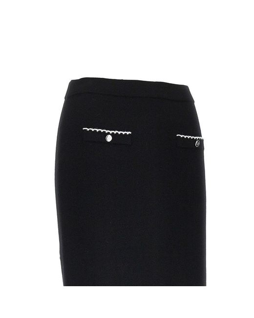 Tory Burch Black Knitted Midi Skirt With Scalloped Edges